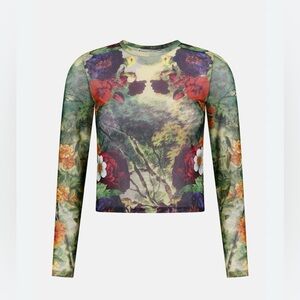 NWT Alice + Olivia DELAINA PRINTED MESH top Size M